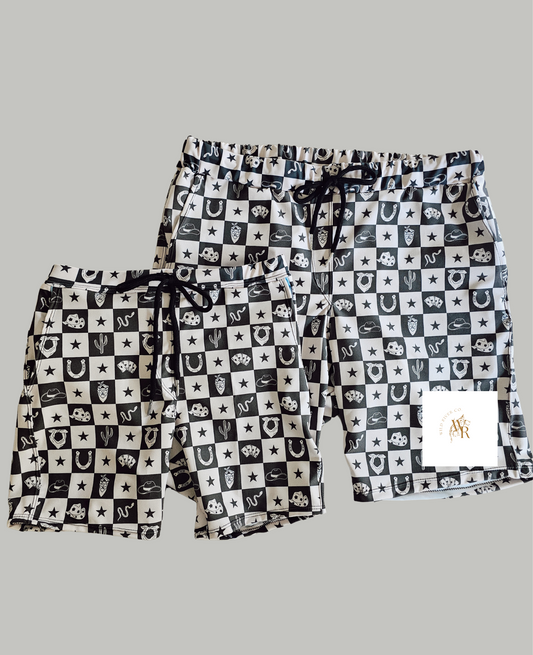 Mens checkered western surf shorts