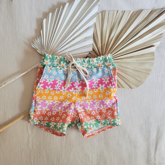Rainbow floral surf shorts