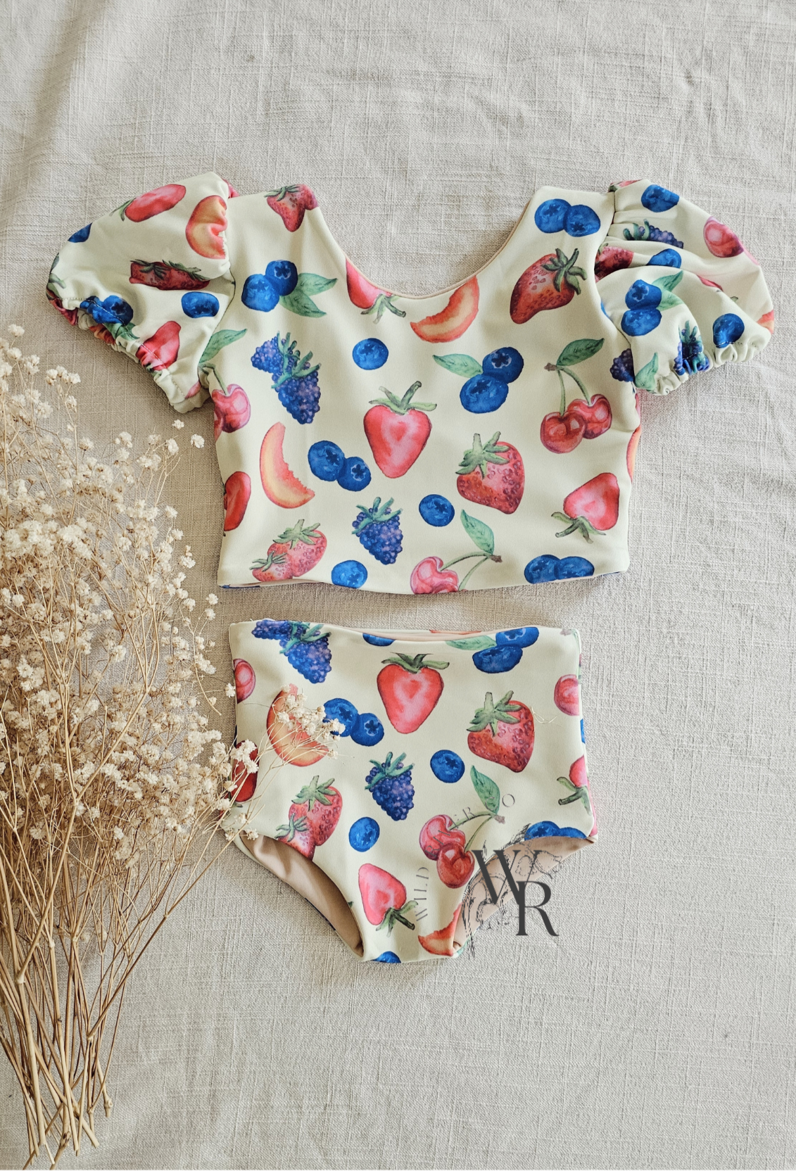 Fruity puff sleeve two-piece