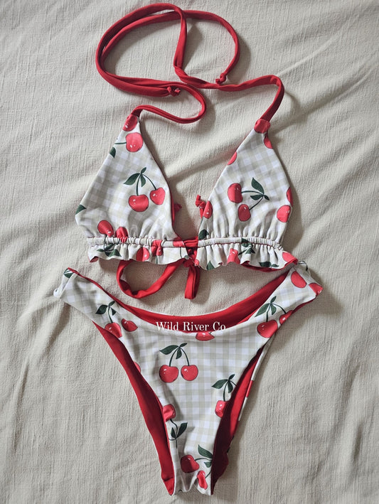 Womens gingham cherry bikini set